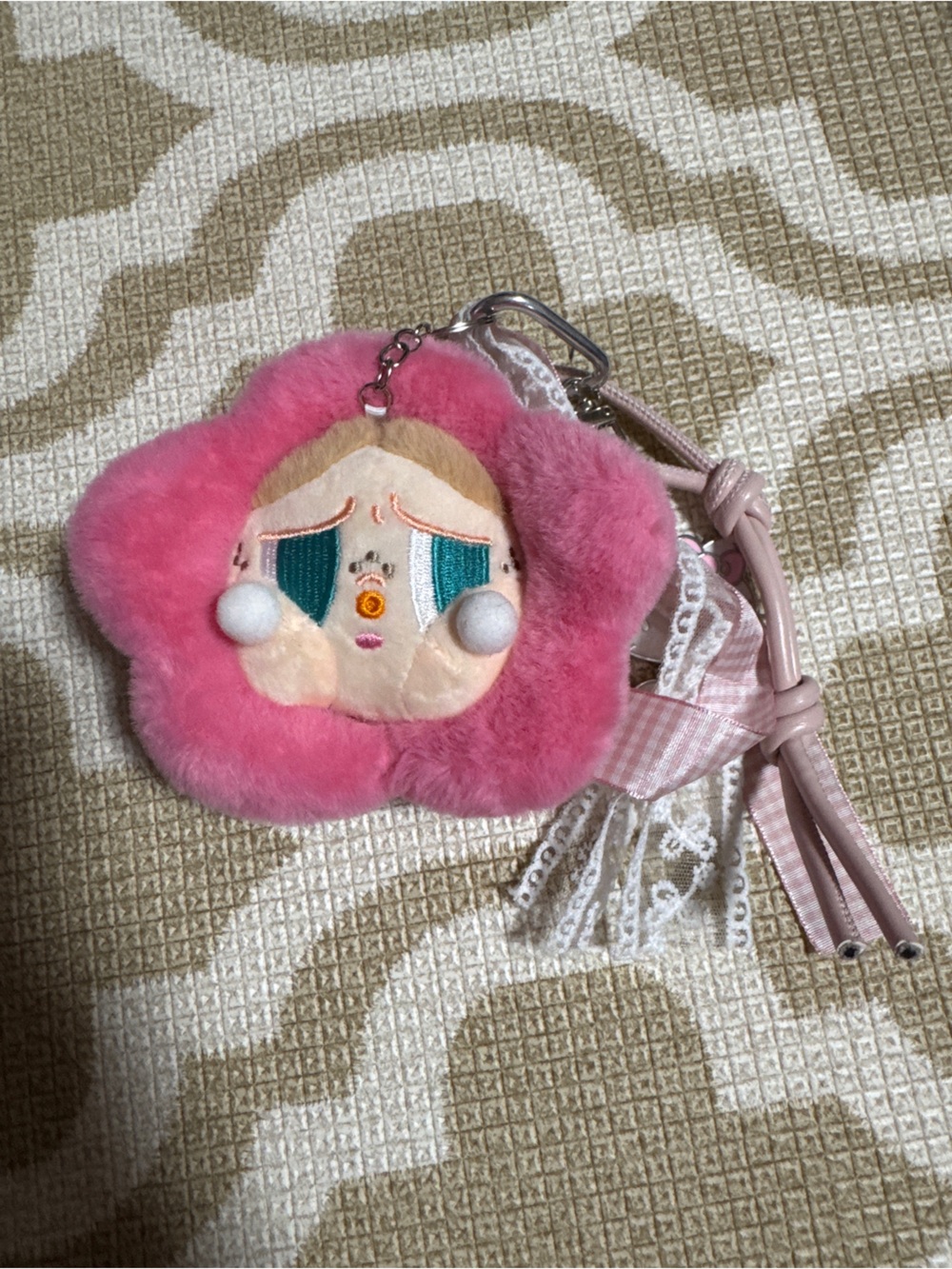 Pink Plush Flower Keychain Bag Charm